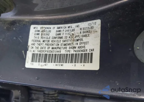 2013 Honda Accord Ex-L V-6 from USA, damaged, VIN 1HGCR3F85DA015449